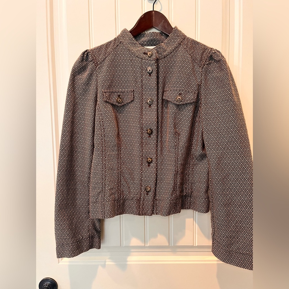 LOFT Brown Textured Crop Blazer Size 10 Super Chic Puff Shoulder EUC Career Fun